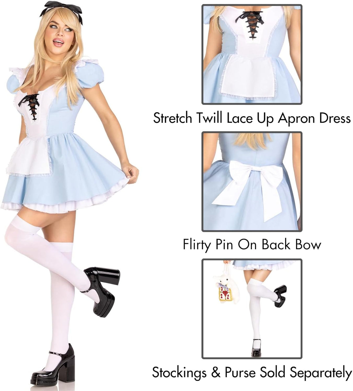 Storybook Alice Costume - Women's 3-Piece Wonderland Outfit with Headband