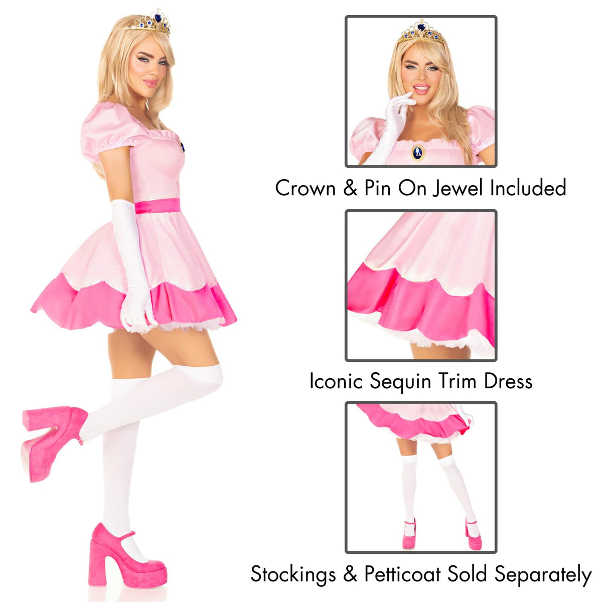 Princess Costume for Women - 3 Piece Jeweled Dress with Crown and Gloves