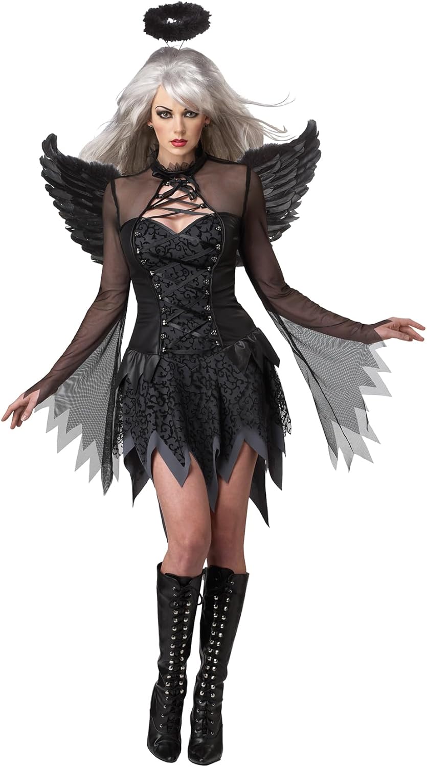 Fallen Angel Costume - Women's Gothic Angel Dress with Wings and Halo