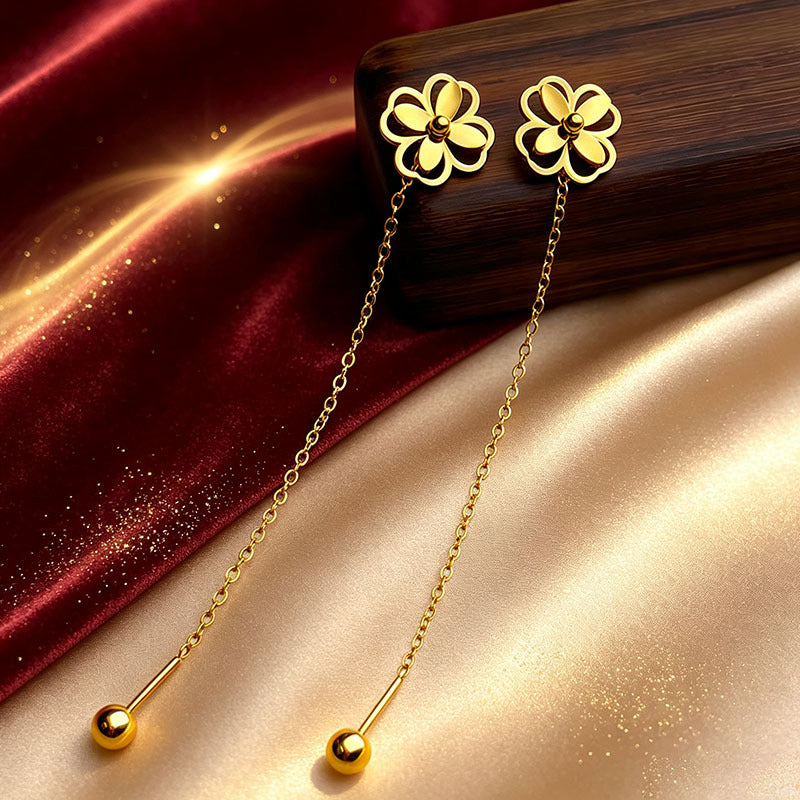 Designed Three-dimensional Matte Clover Drop Earrings With Tassels For Women