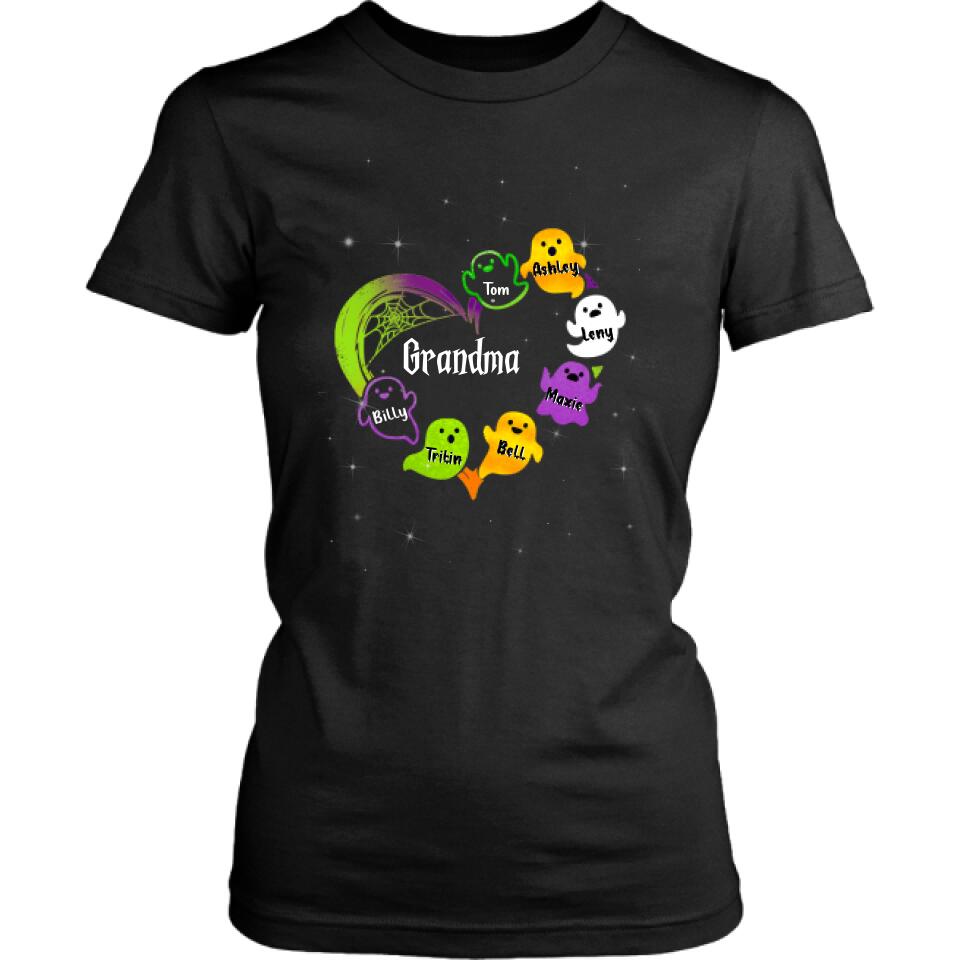 Personalized Grandma & Grandkids Ghost T-shirt/Long Sleeve/Sweatshirt/Hoodie - Halloween Gift for Grandmother - Up to 7 Grandkids