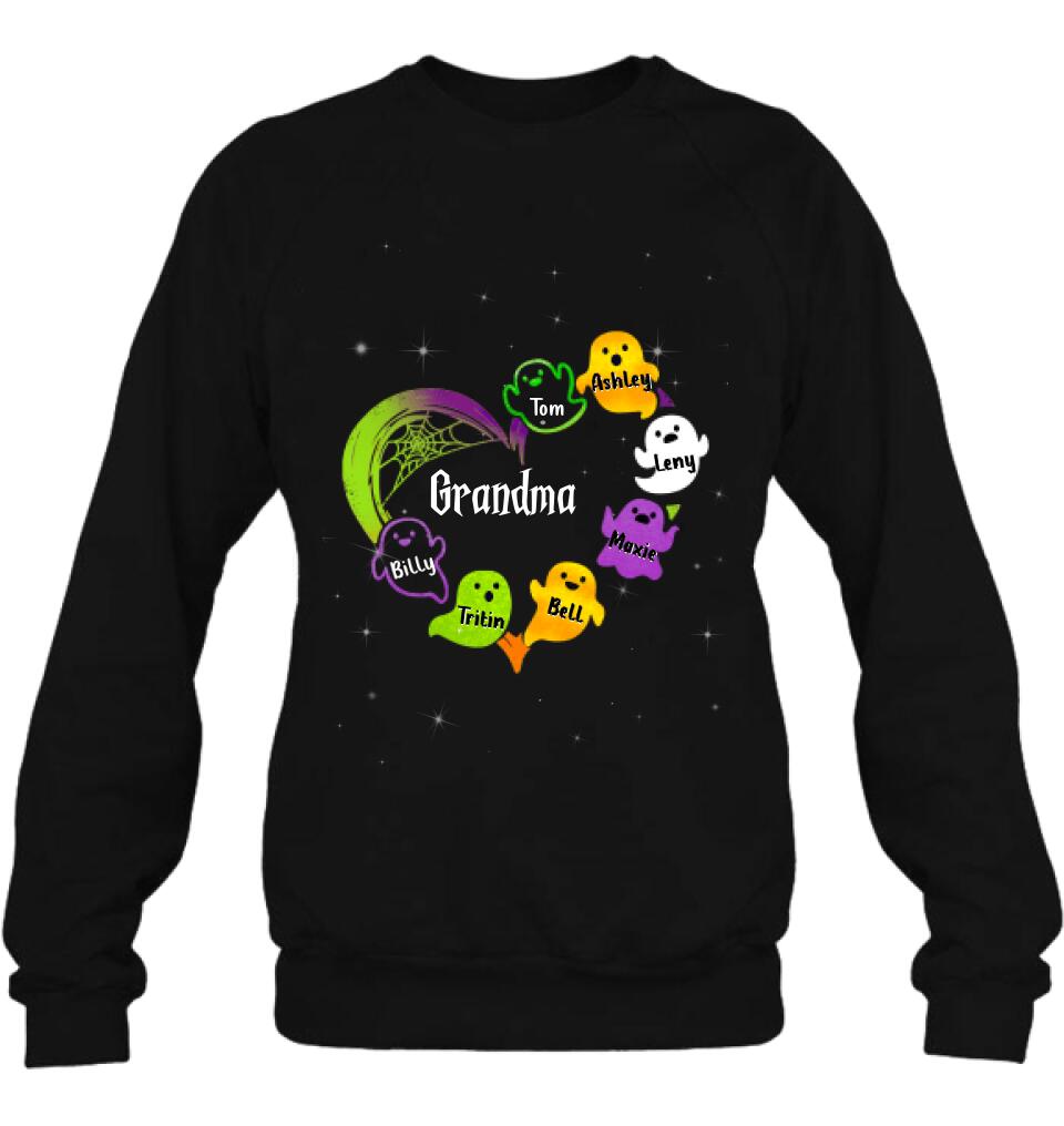 Personalized Grandma & Grandkids Ghost T-shirt/Long Sleeve/Sweatshirt/Hoodie - Halloween Gift for Grandmother - Up to 7 Grandkids