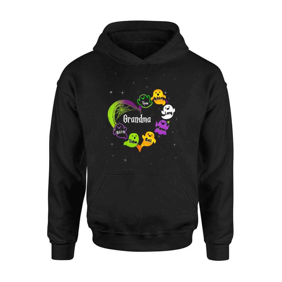 Personalized Grandma & Grandkids Ghost T-shirt/Long Sleeve/Sweatshirt/Hoodie - Halloween Gift for Grandmother - Up to 7 Grandkids