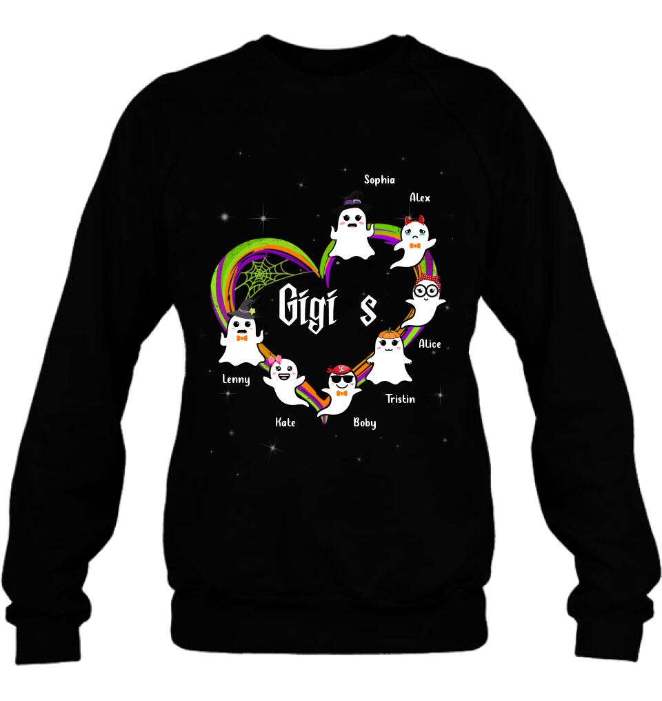 Personalized Grandma & Grandkids Ghost T-shirt/Long Sleeve/Sweatshirt/Hoodie - Up to 7 Grandkids - Halloween Gift for Grandma