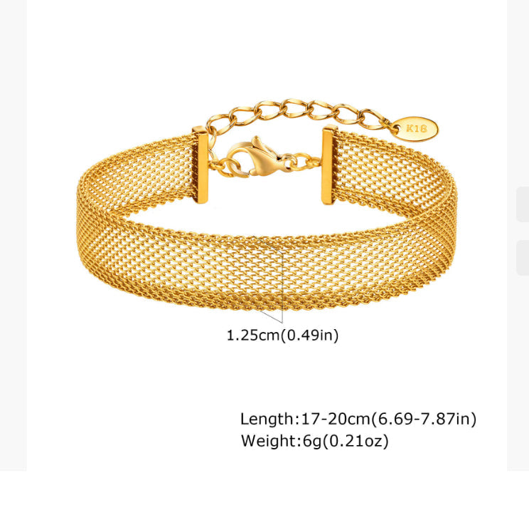 European And American Style Titanium Steel Mesh Woven Bracelet Simple Metal Chain 18K Gold