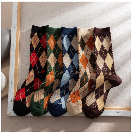 AutumnWinter Diamond-Patterned Women's Mid-Calf Socks