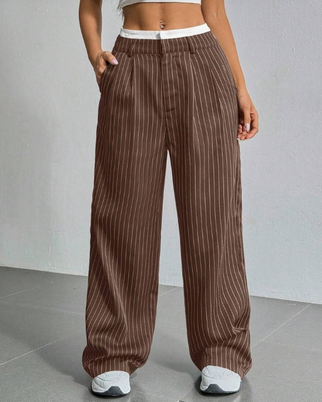 2025 European And American Export New High-Waist Draped Stripesd Suit Pants For Women Work Clothing Versatile Straight Fashion Casual Pants