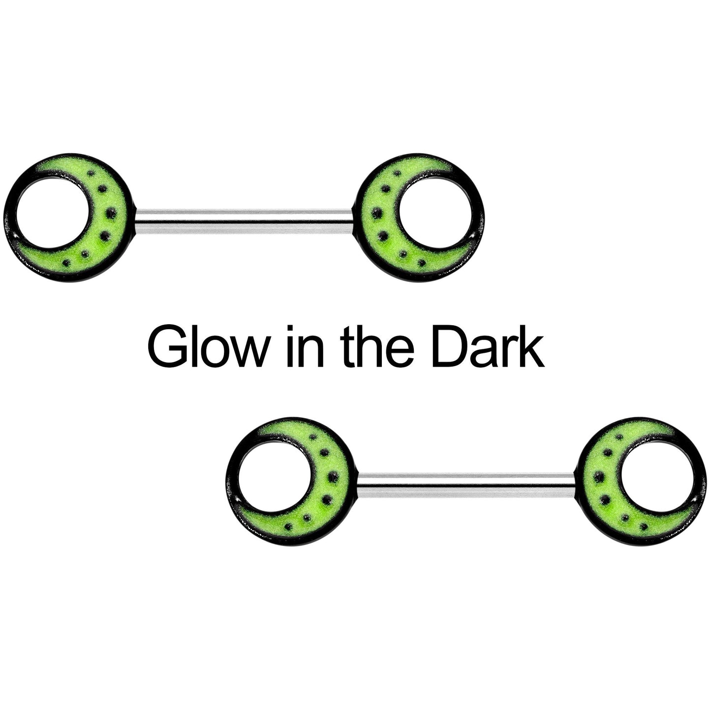 14G 9/16 Glow in the Dark Yellow Moon Barbell Nipple Ring Set