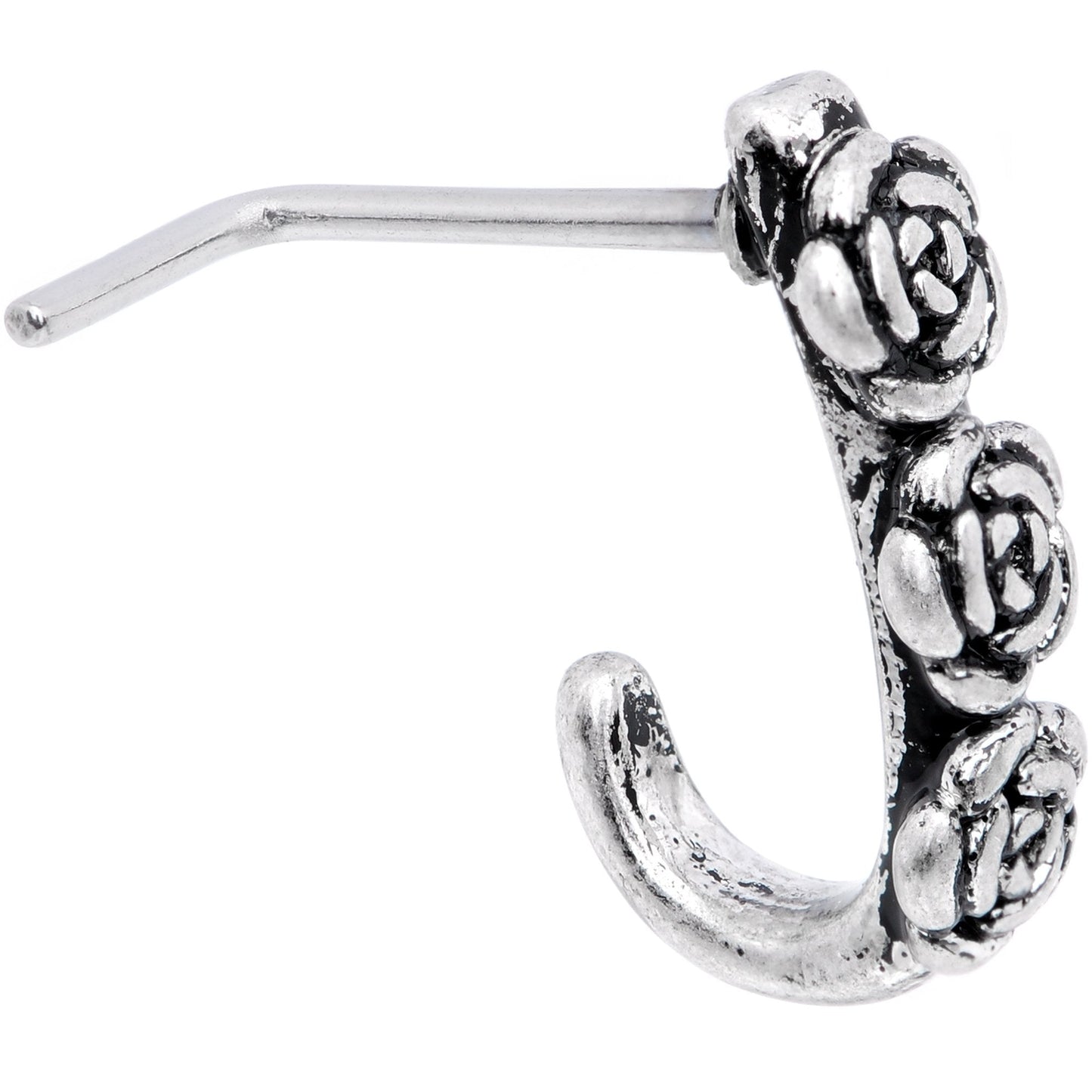 20G Ring of Roses Faux Hoop L Shaped Nose Ring