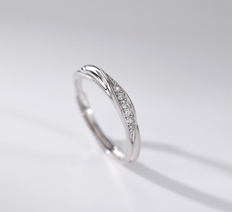 S925 Sterling Silver Love Frequency Couple Rings, Minimalist Wavy Texture Pair Rings, Micro-set Zirconia, Light Luxury Finger Rings
