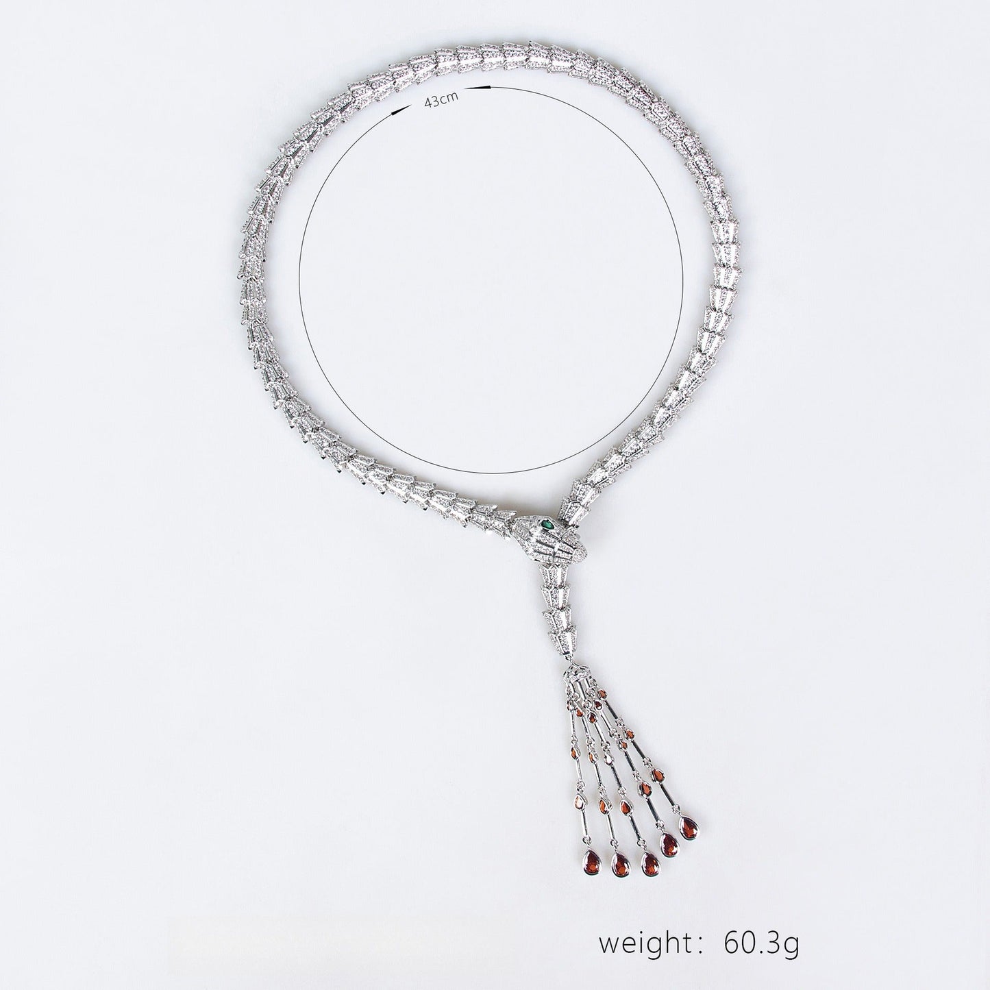 Serpentine Tassel Necklace with Diamonds and Zirconia