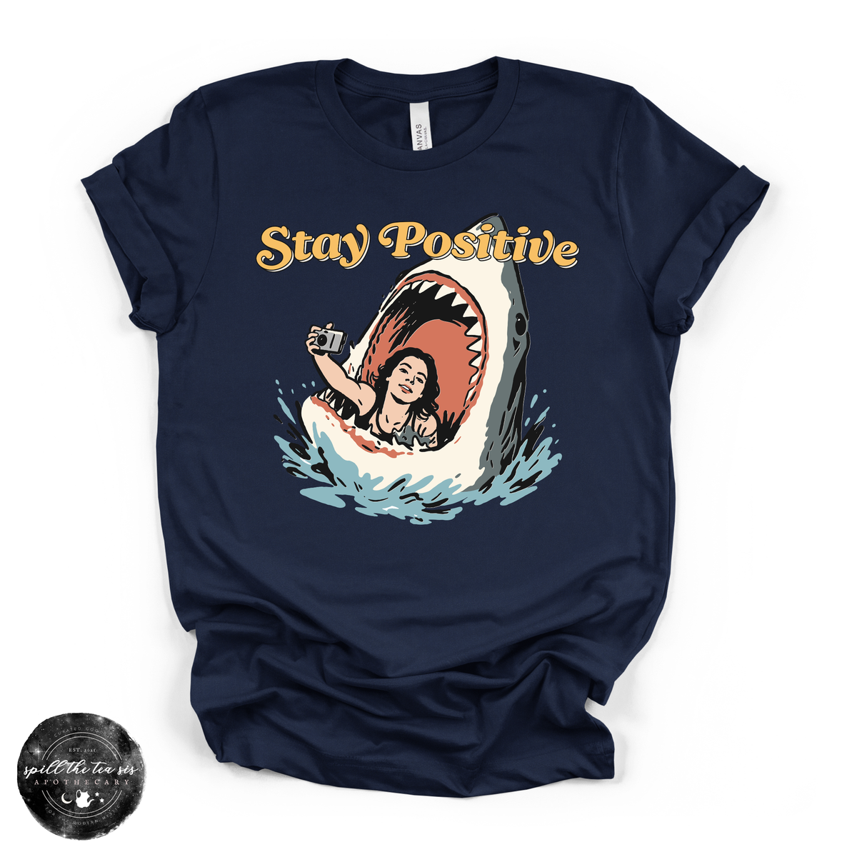 Stay Positive Shark Attack Tee | Funny Summer Graphic T-Shirt