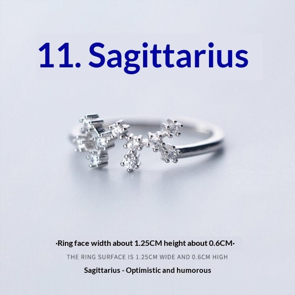 Zircon Silver-Plated Twelve Zodiac Signs Adjustable Open Ring