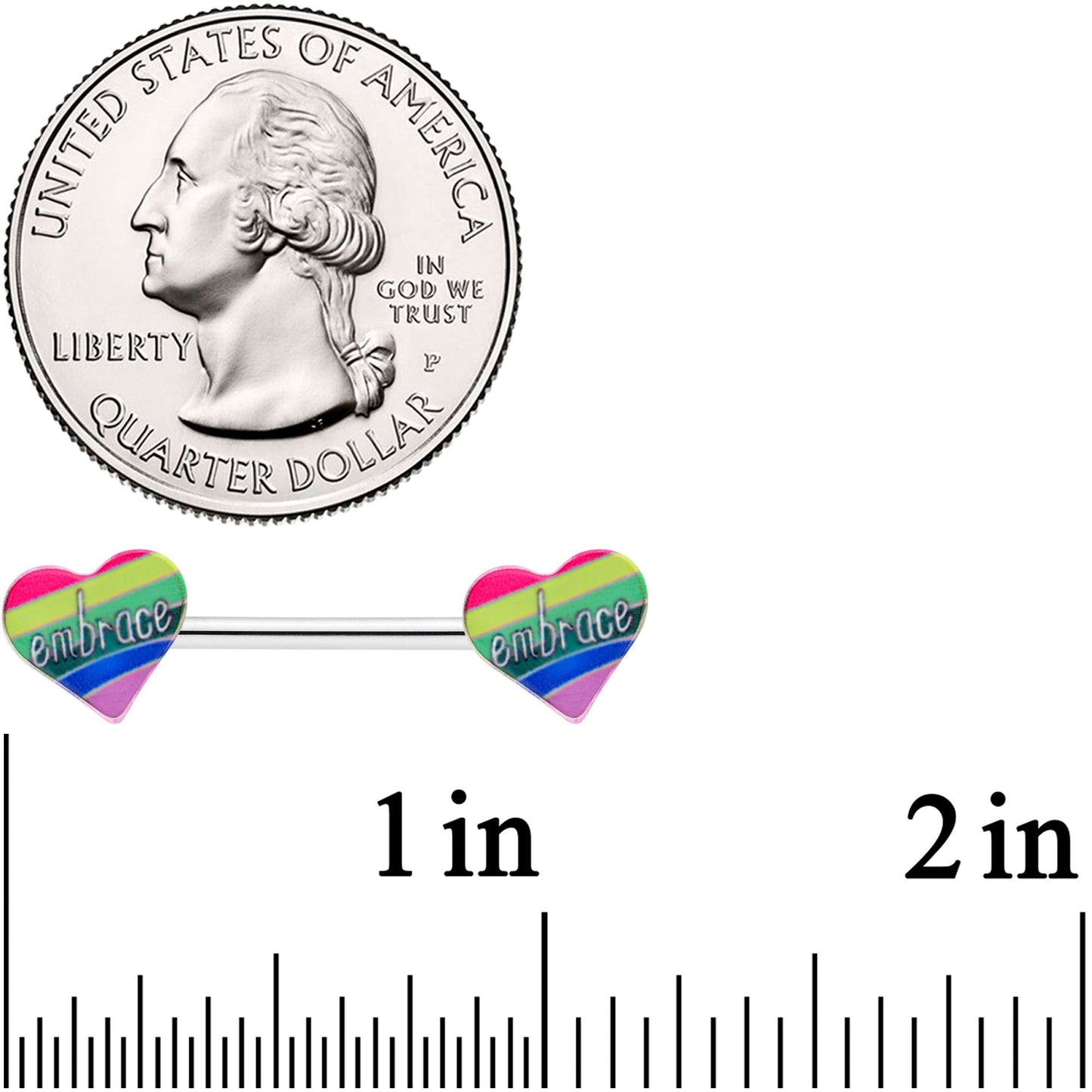 14G 5/8 Rainbow Embrace Pride Heart Barbell Nipple Ring Set