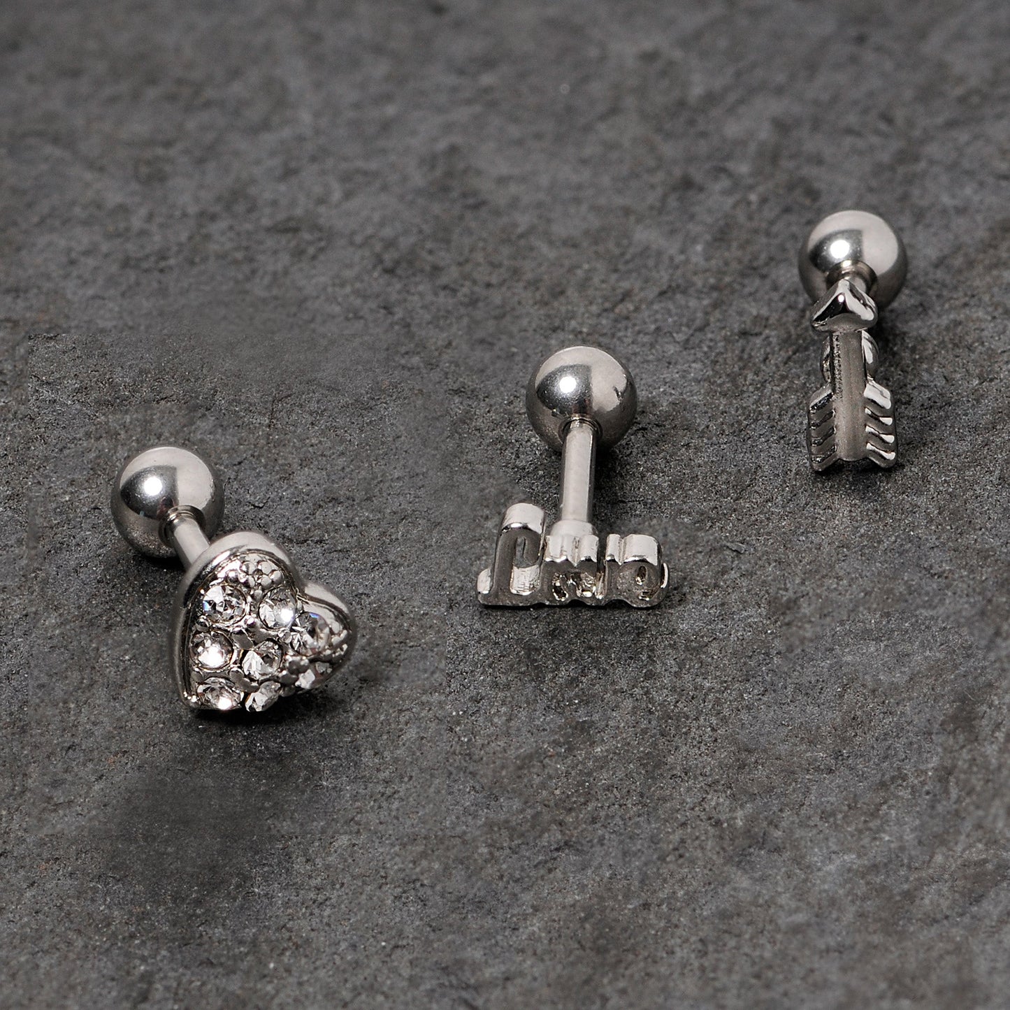 16G 1/4 Clear Gem Valentine Cartilage Tragus Set