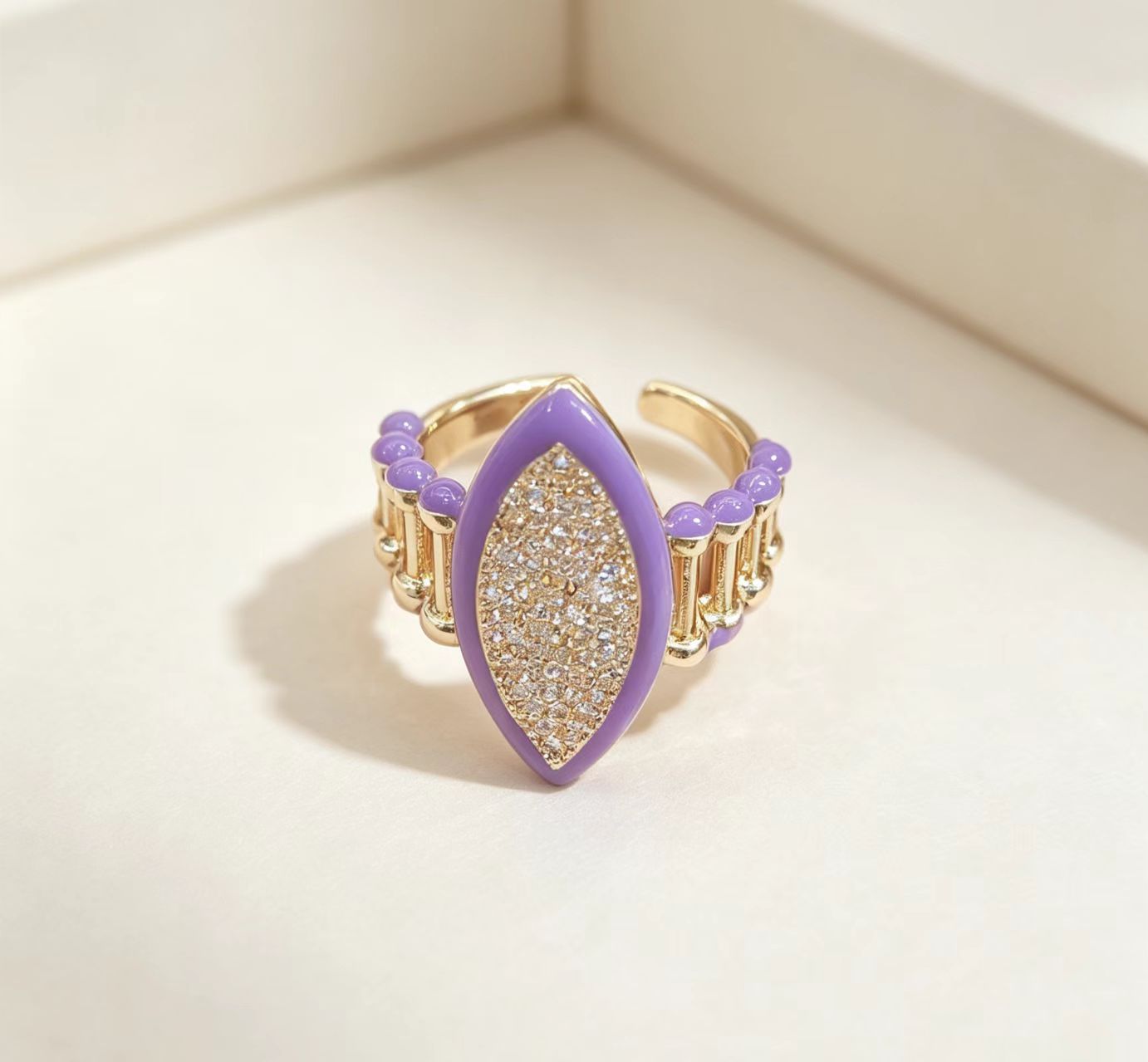 Water-drop Diamond-studded Open Ring