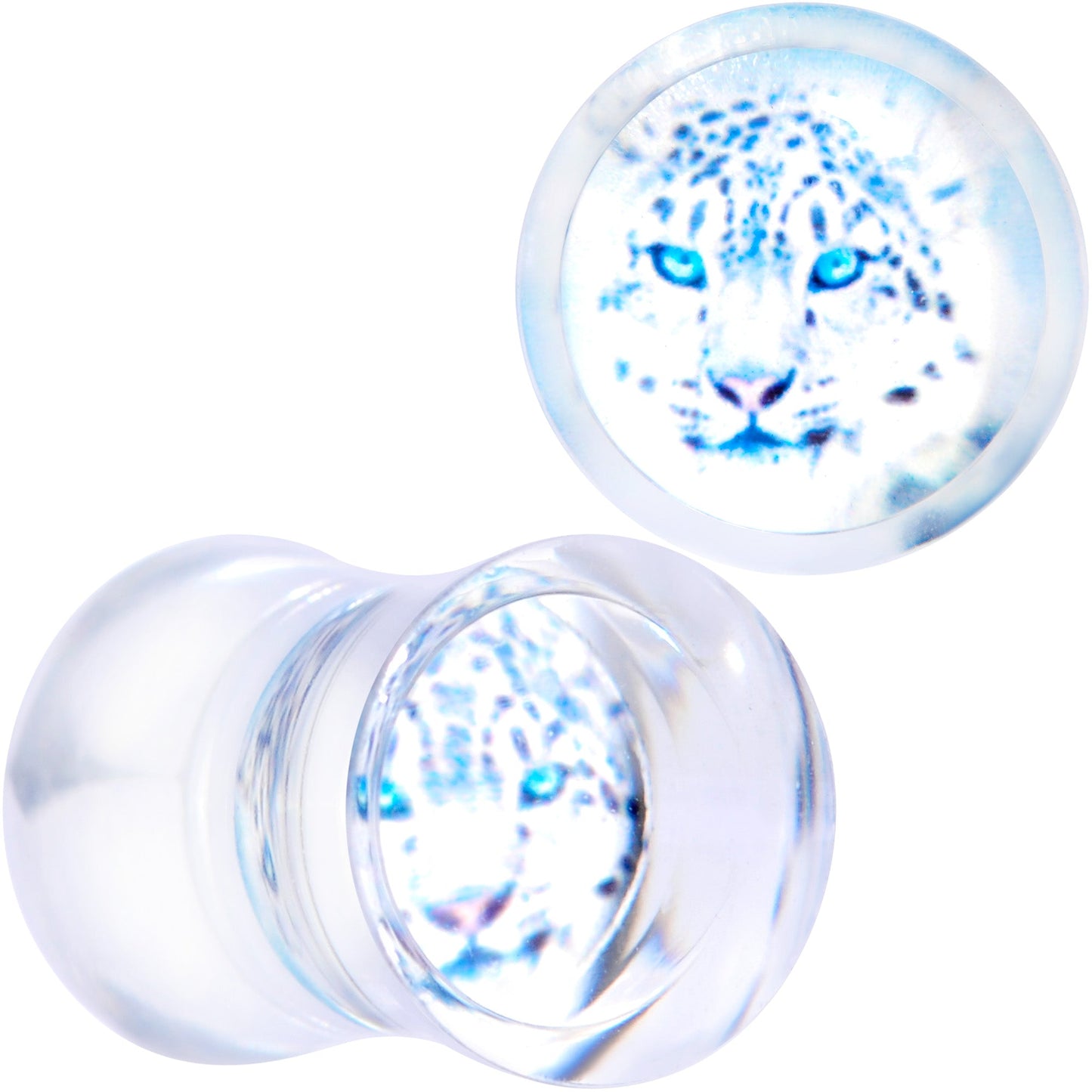Clear Blue Acrylic Animal Cheetah Saddle Plug Set 2G to 1 Inch