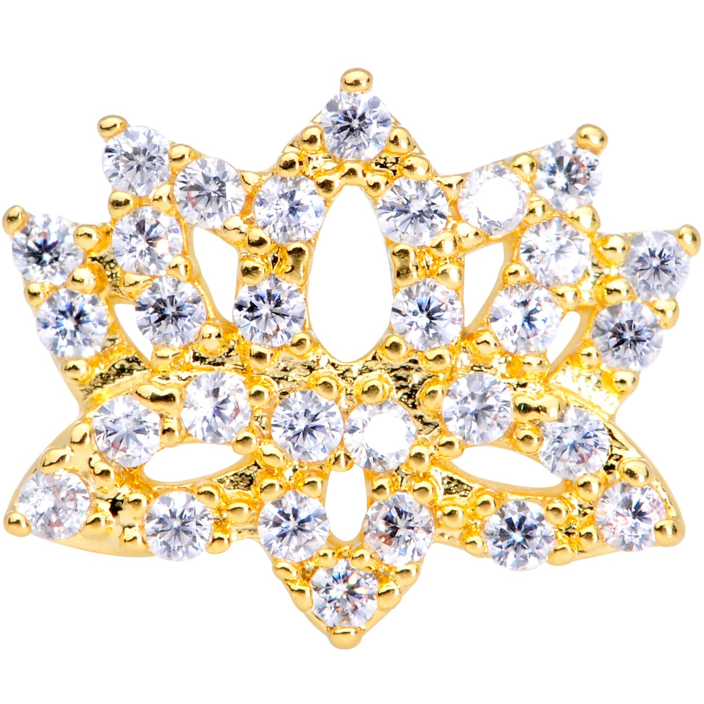 18G 3/8 Clear CZ Gem Gold Tone Lotus Flower Nose Hoop