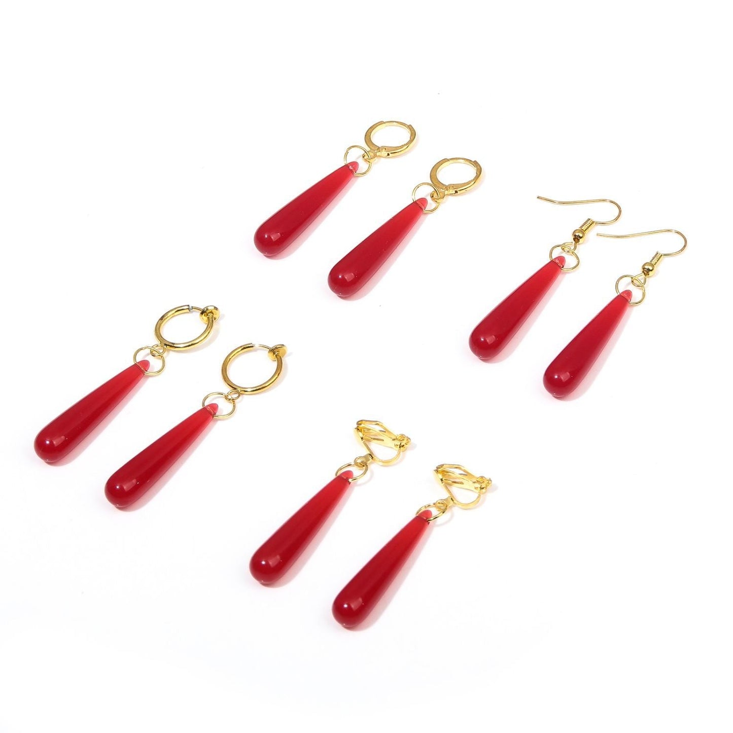 Red Water Drop Resin Pendant Earrings