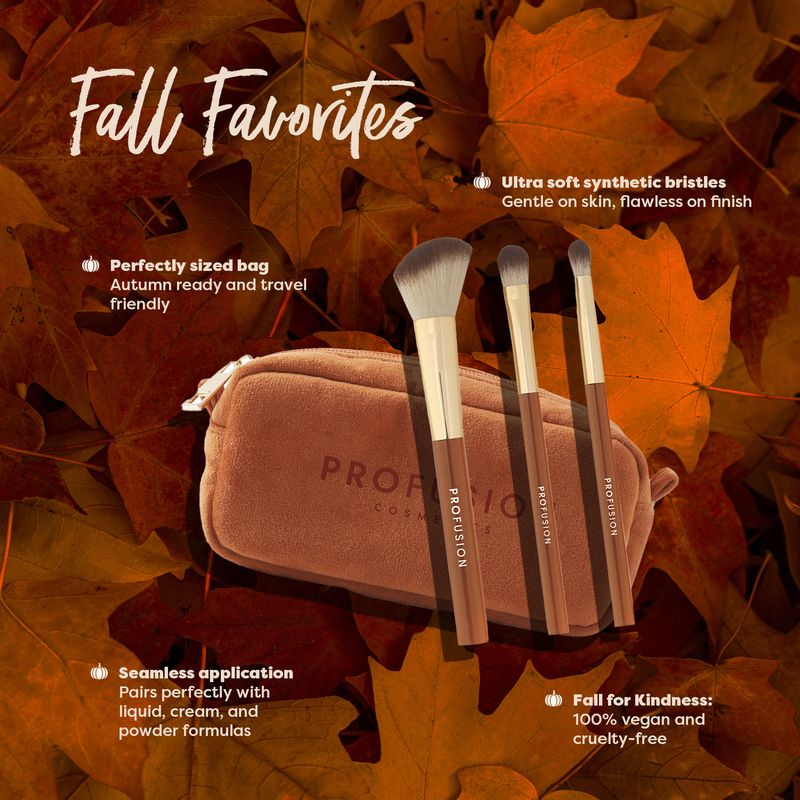 Pumpkin Spice | Cinnamon Sticks 3 PC Face & Eye Brush & Bag Set
