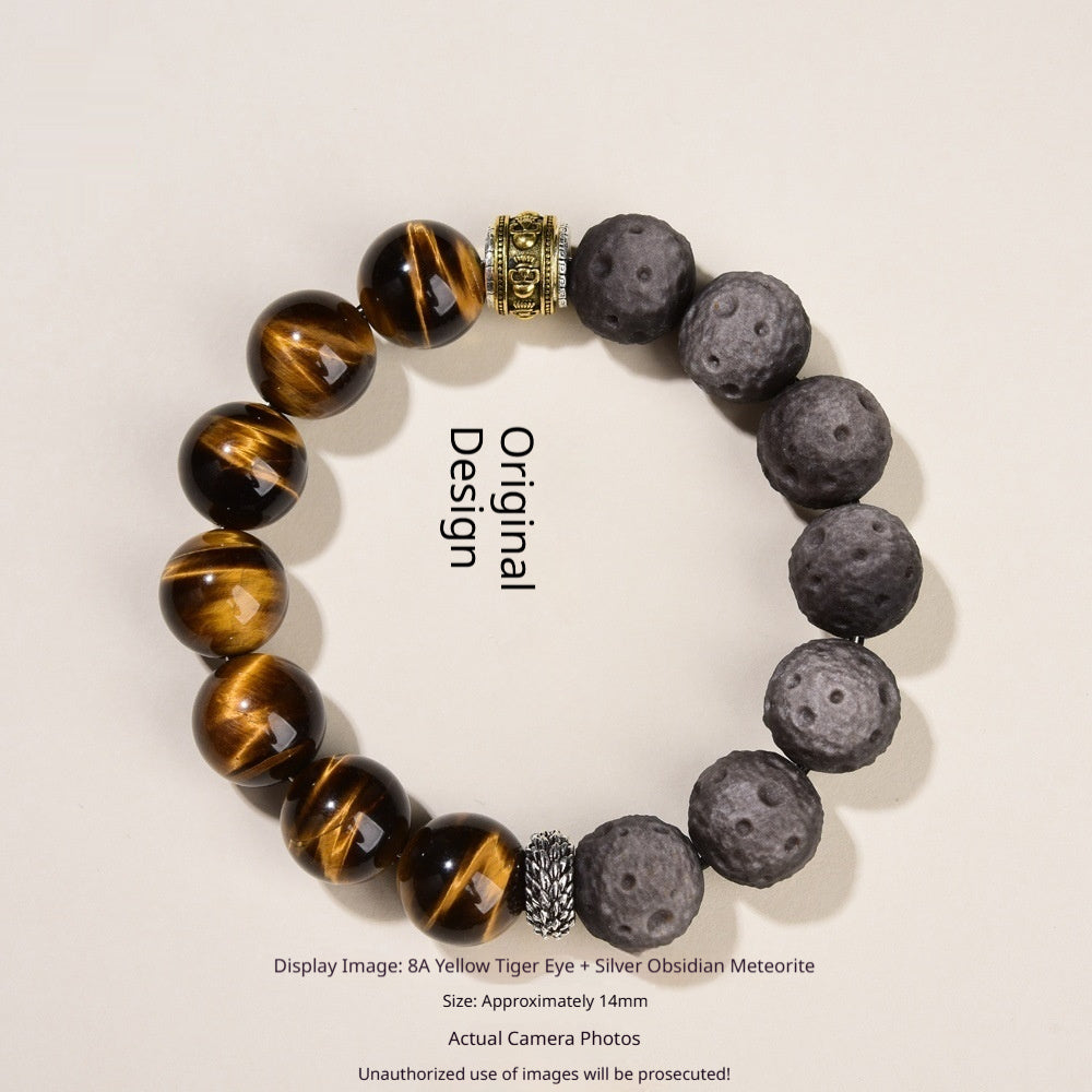 Natural Tigers Eye And Obsidian Collectors Bracelet