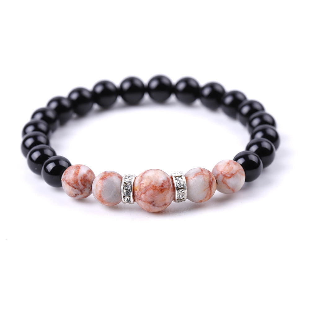 8 Mm 10mm Tigers Eye And Glossy Black Stone Micro-Inlaid Diamond Bracelet