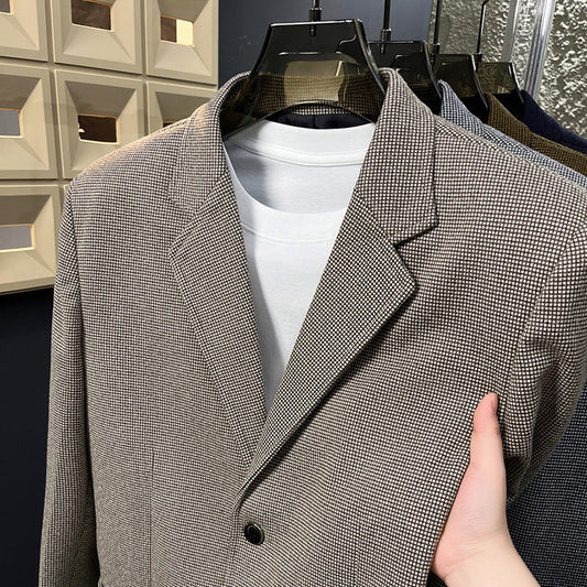 Lightly Mature-style Casual Mens Heavy Wool Suit For Spring And Autumn