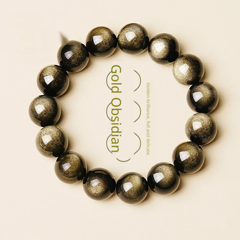 Natural Black Gold Obsidian Plain-Loop Bracelet