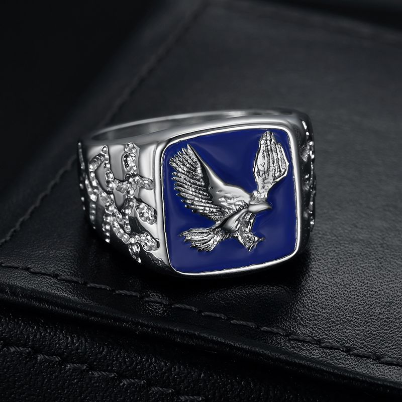 Stainless Steel Gold-Plated Blue Resin Wings-Flying Mens Ring