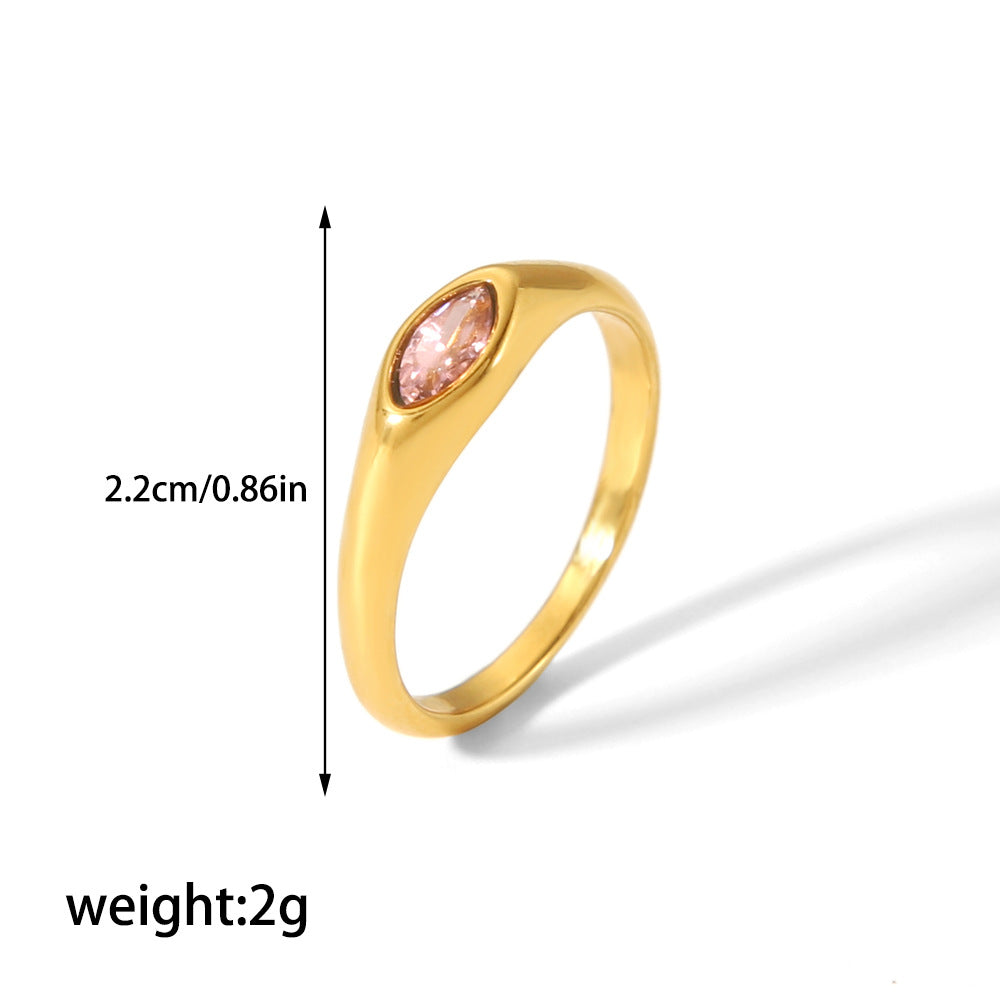 Retro 18K Gold Stainless Steel Ring With Zircon Inlays