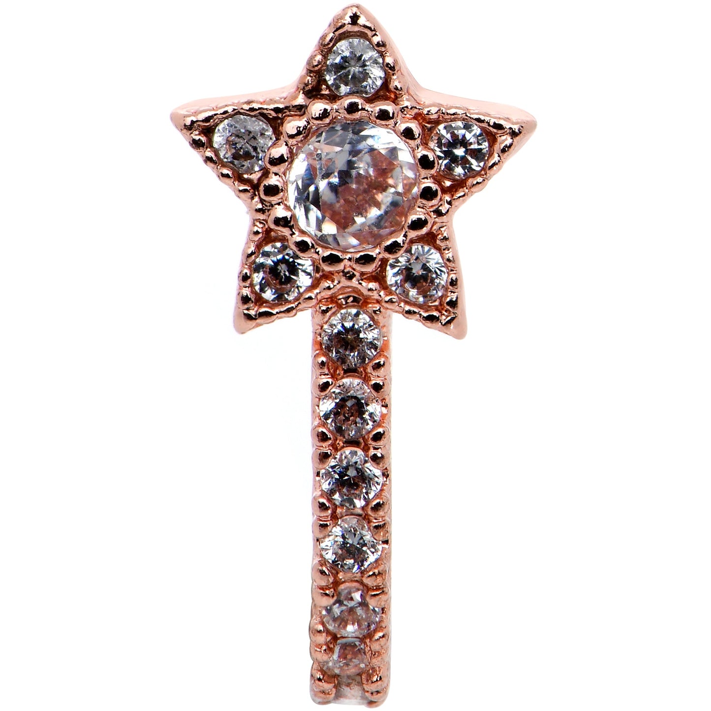 20G 7mm Clear Gem Rose Gold Hue Starry Faux Hoop L Shape Nose Ring