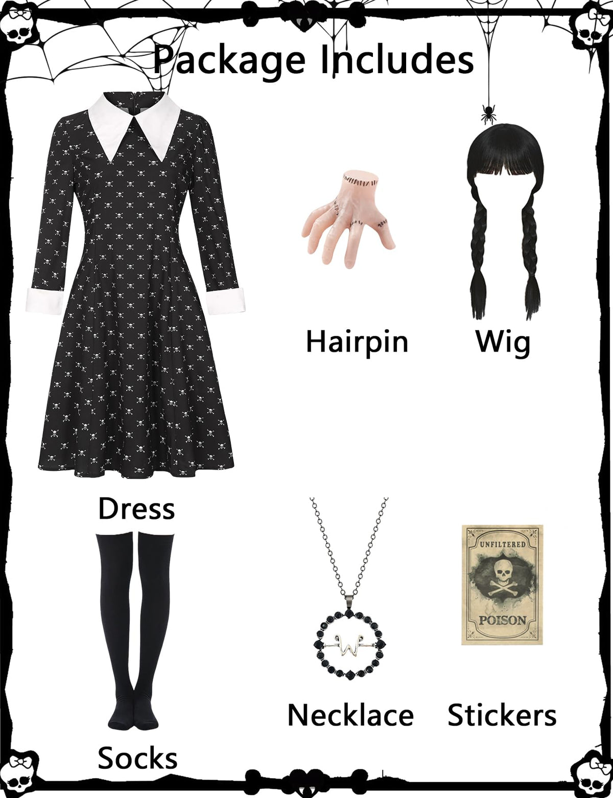 Black Dress Halloween Costume - Women's Complete Outfit with Wig and Accessories