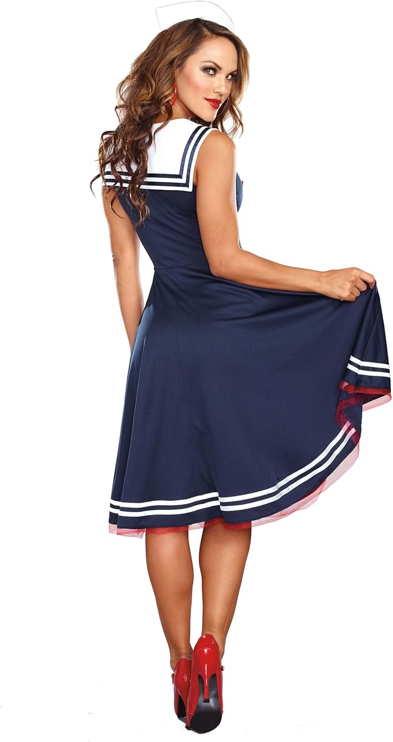 All Aboard Sailor Costume - Women's Vintage Nautical Dress with Hat