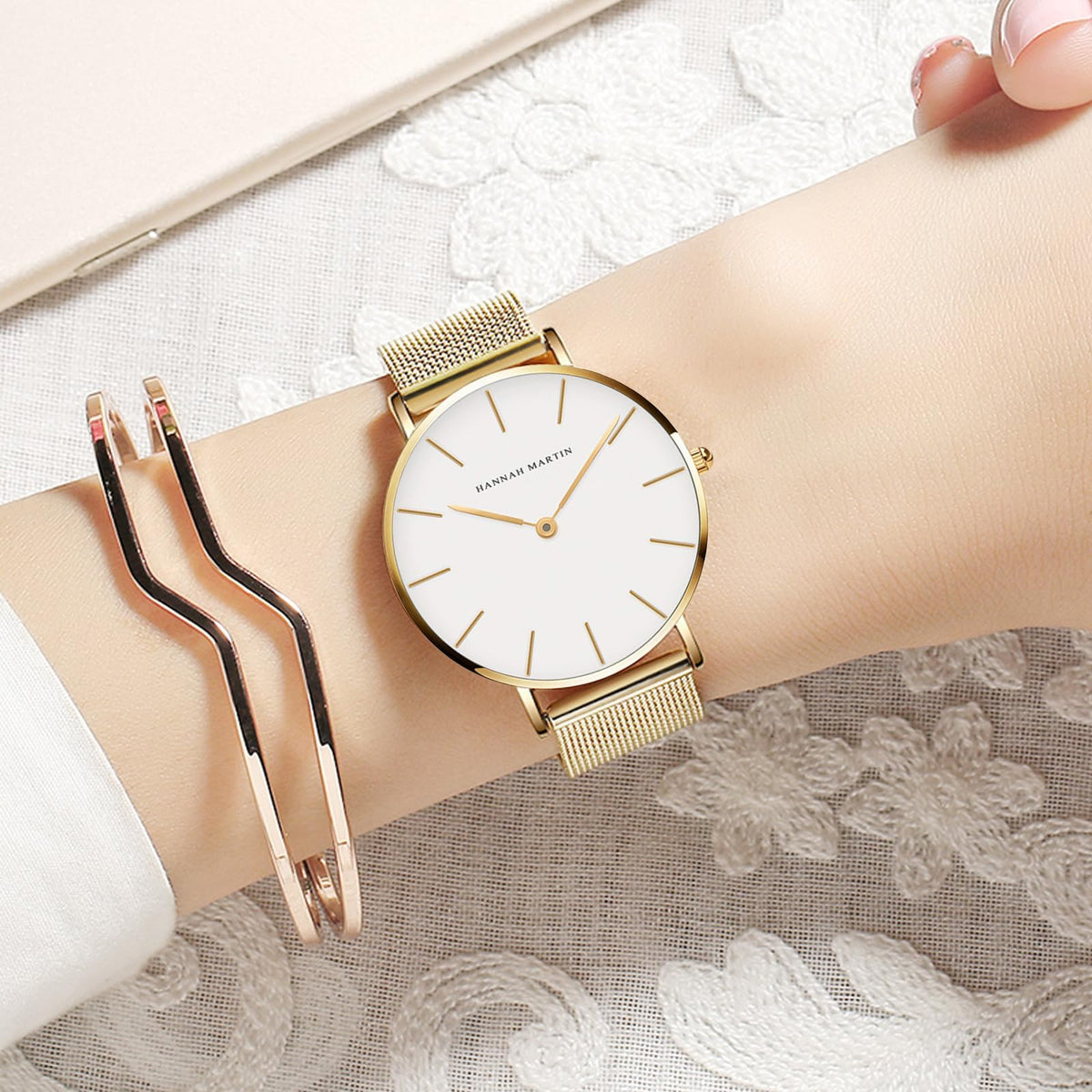 HANNAH MARTIN Watches for Women Analog Women's Watch with Stainless Steel Expansion Band Minimalist Slim Dial 30M Waterproof Ladies Dress Wristwatch for Casual Daily Business