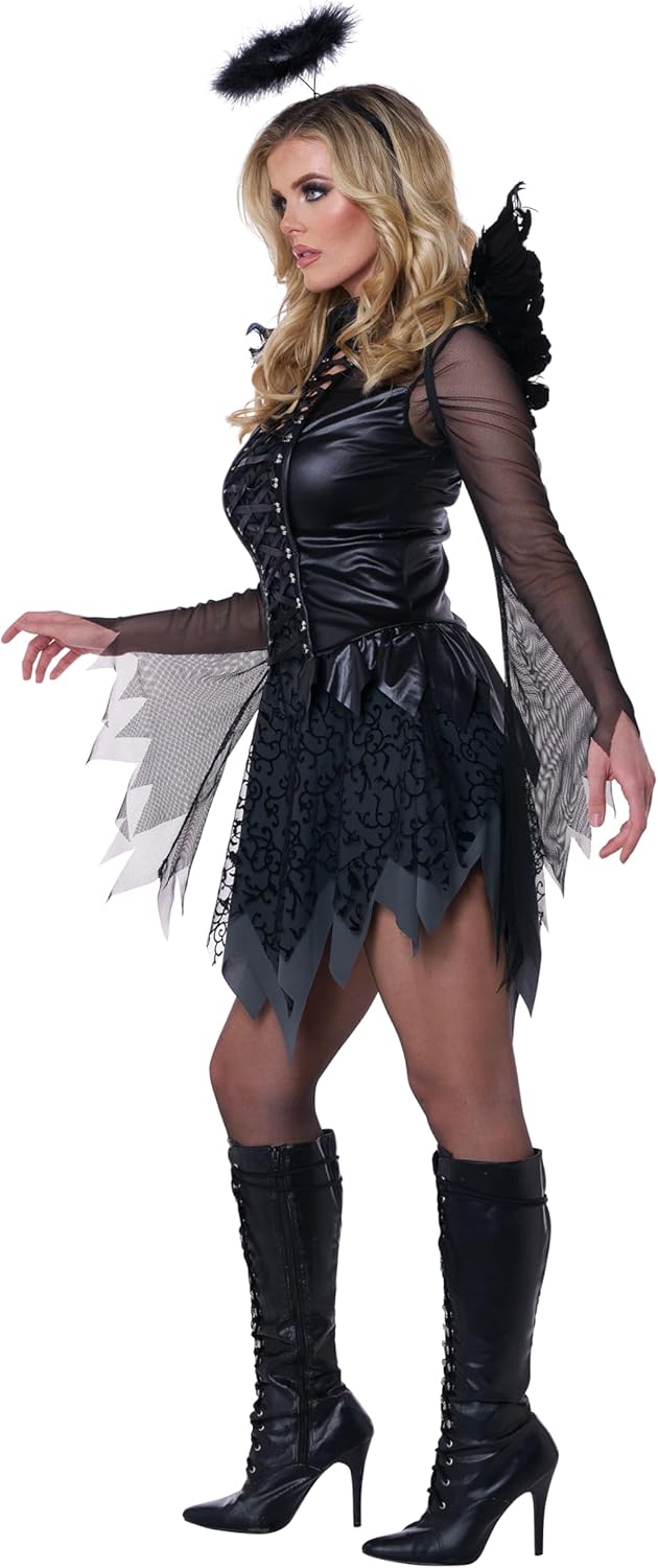 Fallen Angel Costume - Women's Gothic Angel Dress with Wings and Halo