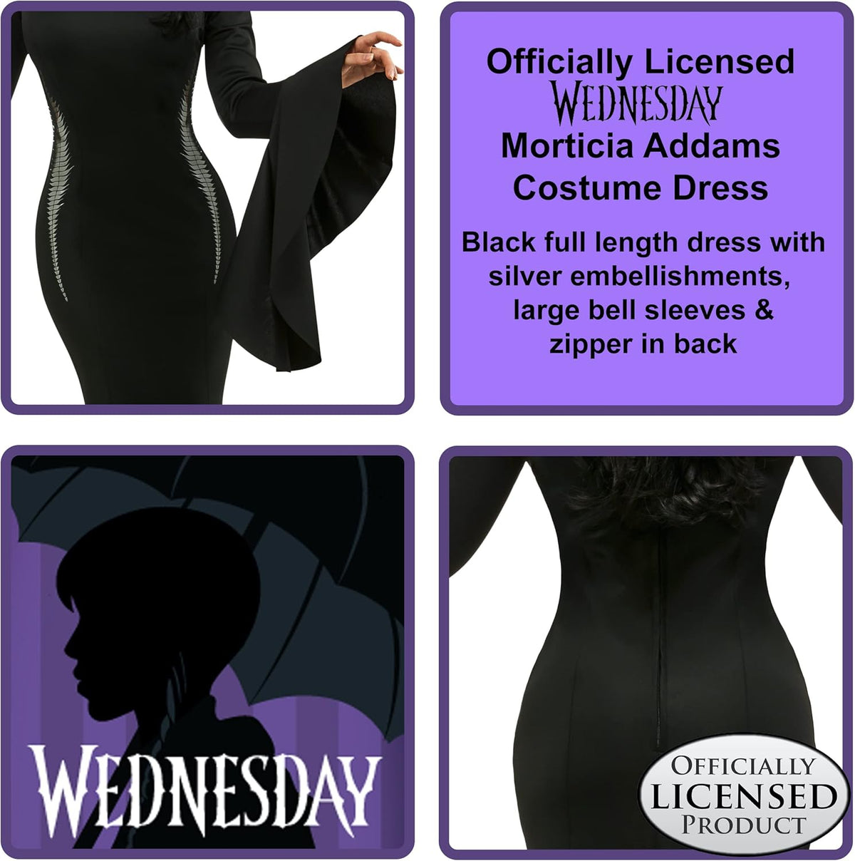 Morticia Addams Costume - Women's Wednesday TV Show Black Dress