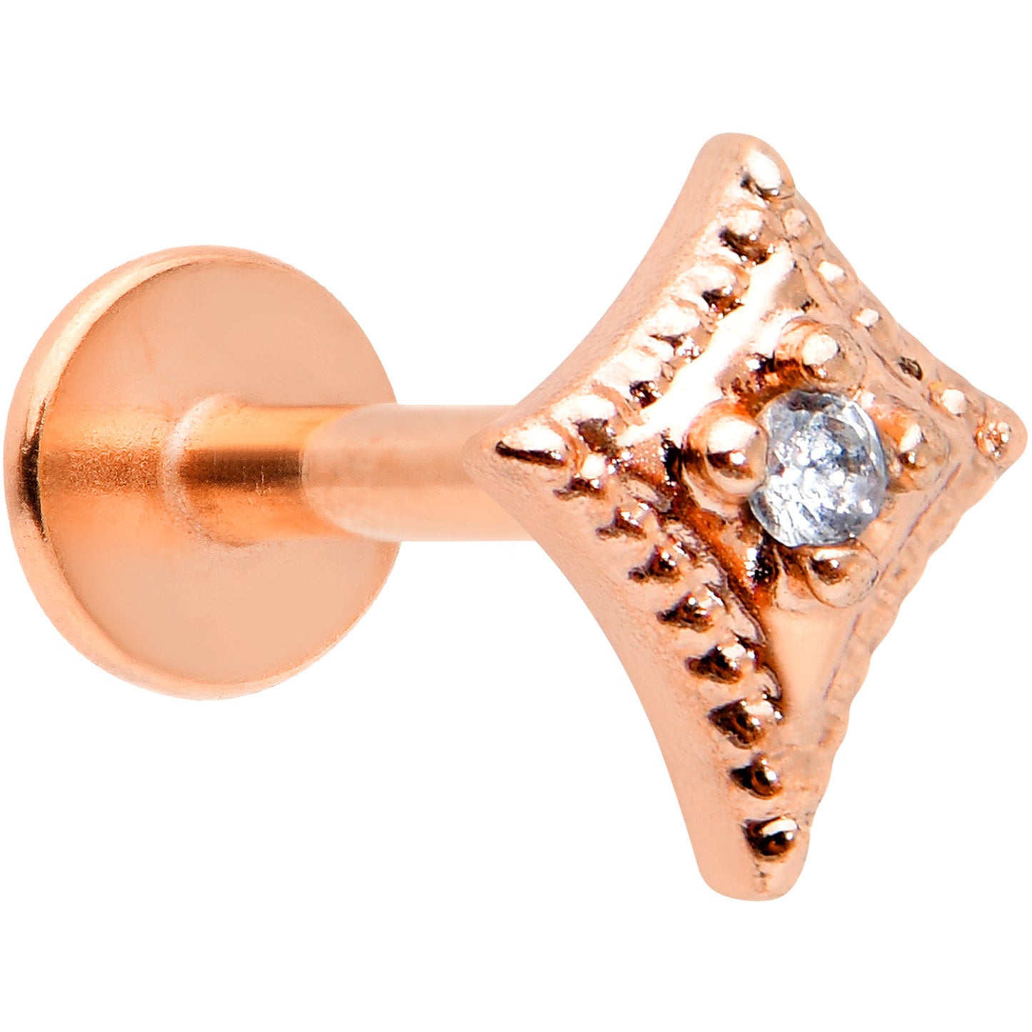 16G 1/4 Clear Gem Rose Gold Tone Edgy Rhombus Labret Tragus