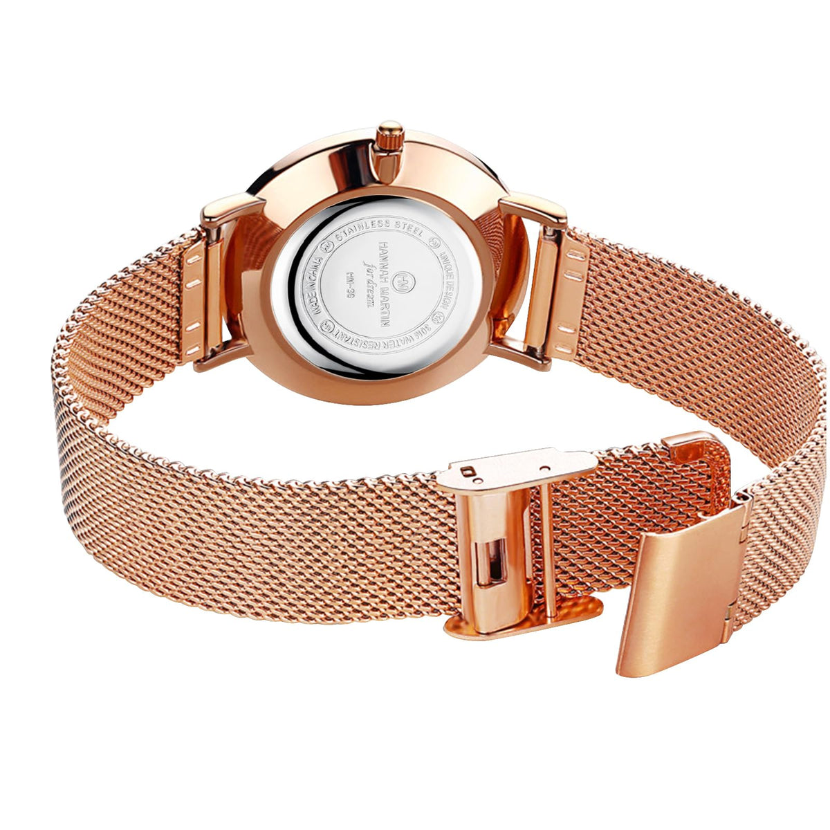 HANNAH MARTIN Watches for Women Analog Women's Watch with Stainless Steel Expansion Band Minimalist Slim Dial 30M Waterproof Ladies Dress Wristwatch for Casual Daily Business