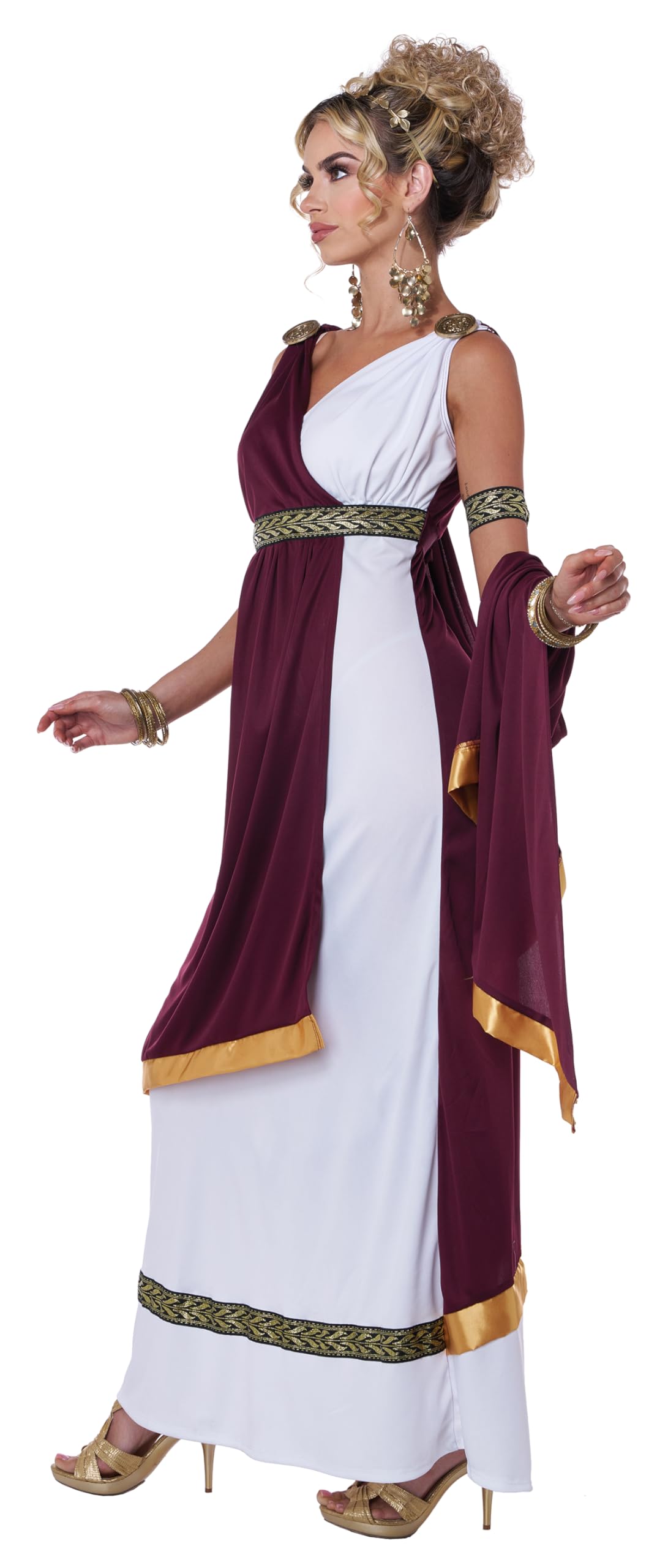 Women's Roman Empress Costume - White Dress with Gold Trim and Drape