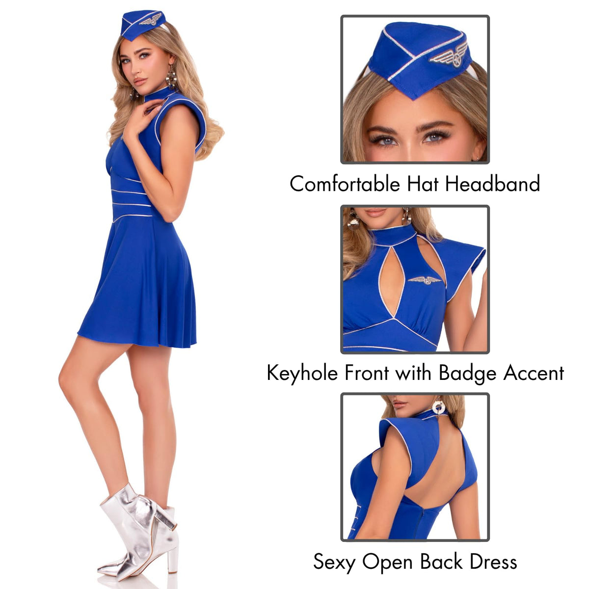 First Class Hottie Costume - Women's Flight Attendant Dress with Hat