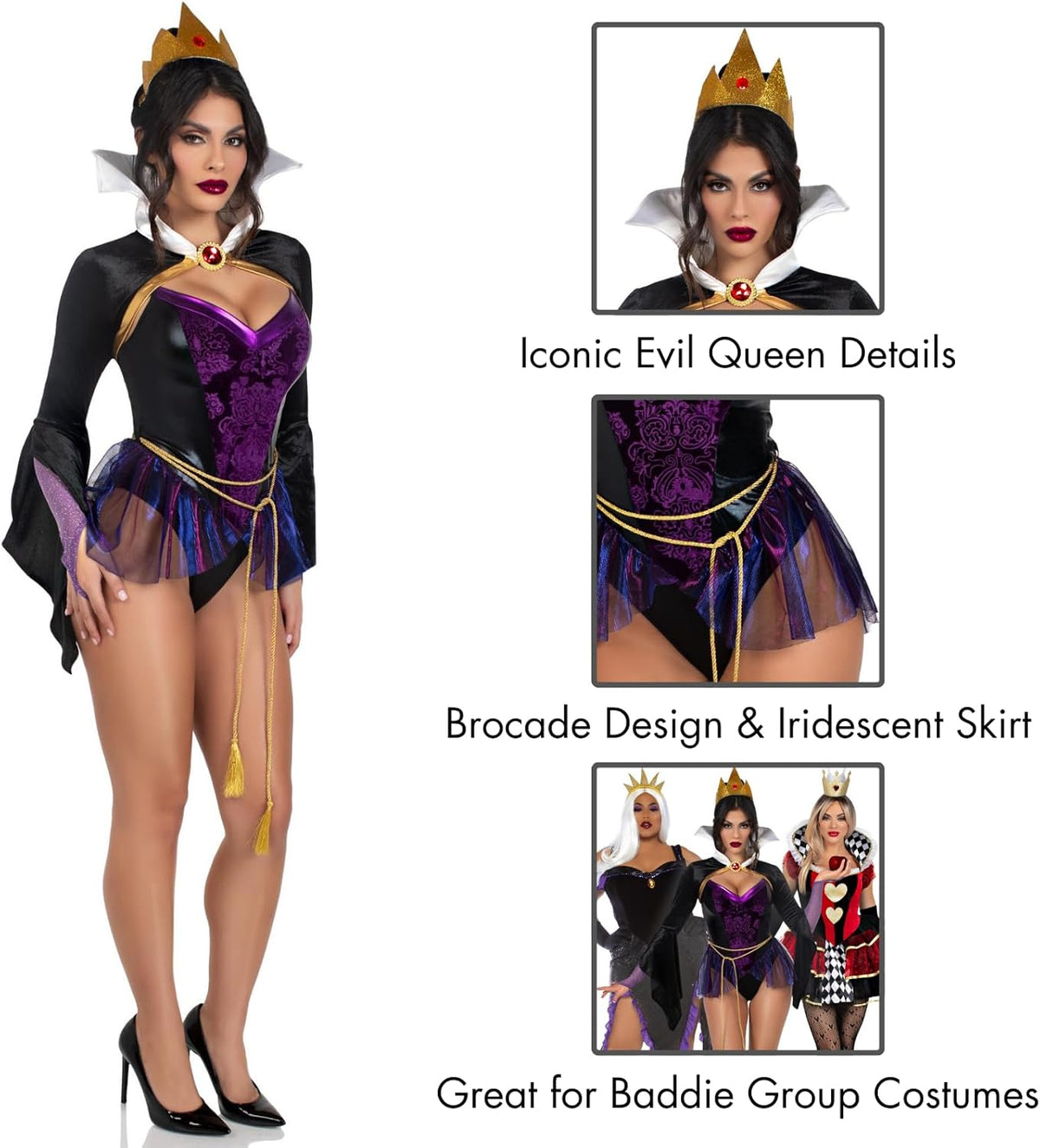 Poison Apple Queen Costume - Women's 4-Piece Evil Queen Halloween Outfit