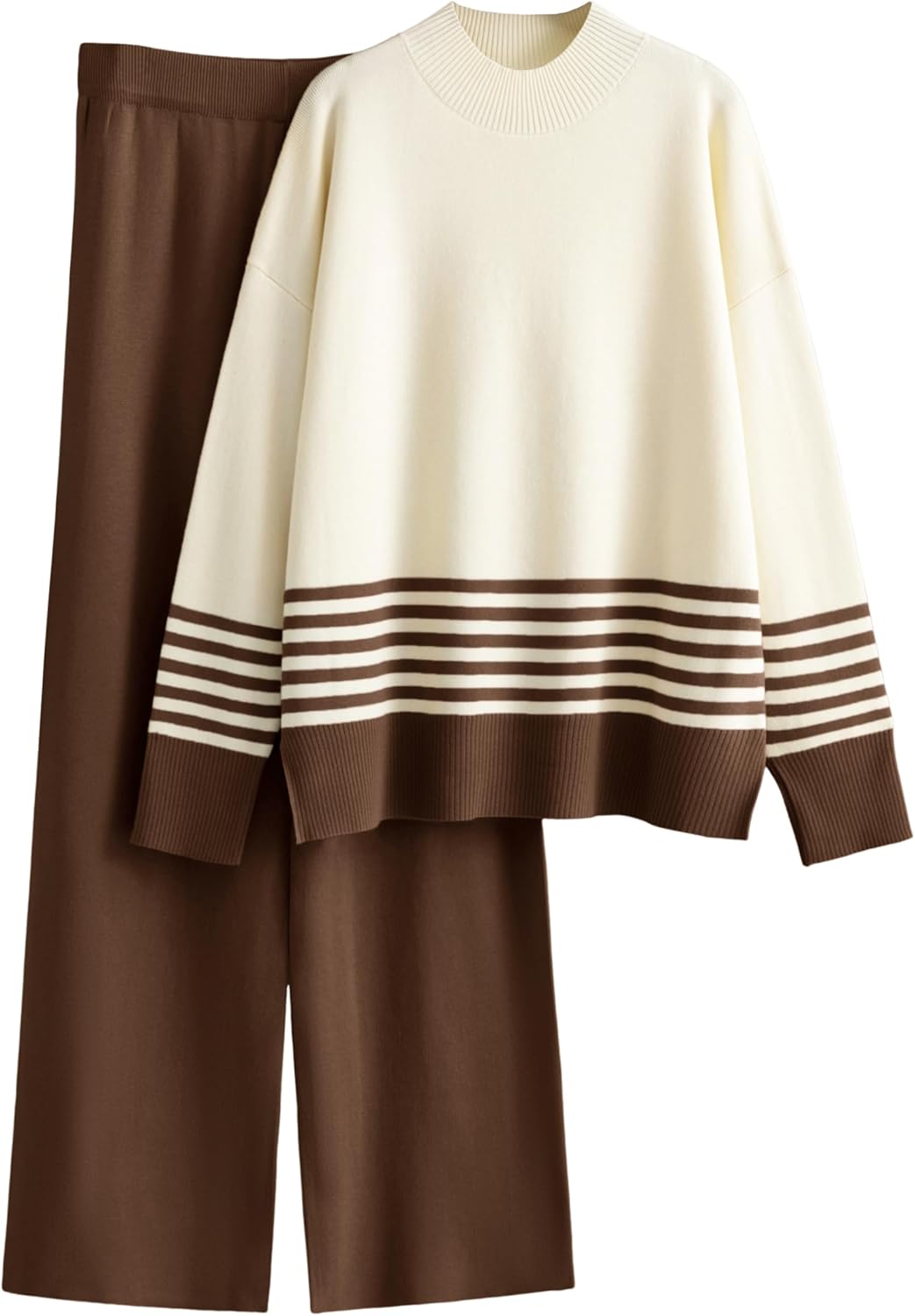 Tanming Women's Lounge Sets 2 Piece Outfits Knitted Pullover Sweater Tops Wide Leg Pants Tracksuit