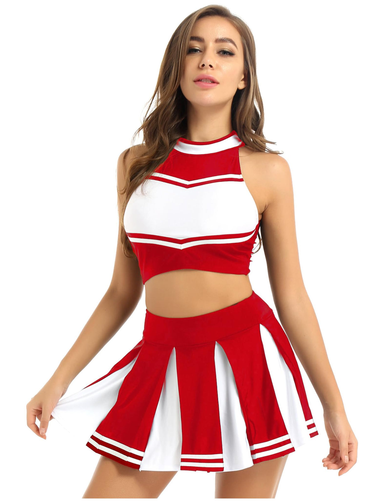 Cheerleader Costume - Women's Crop Top with Pleated Mini Skirt Uniform