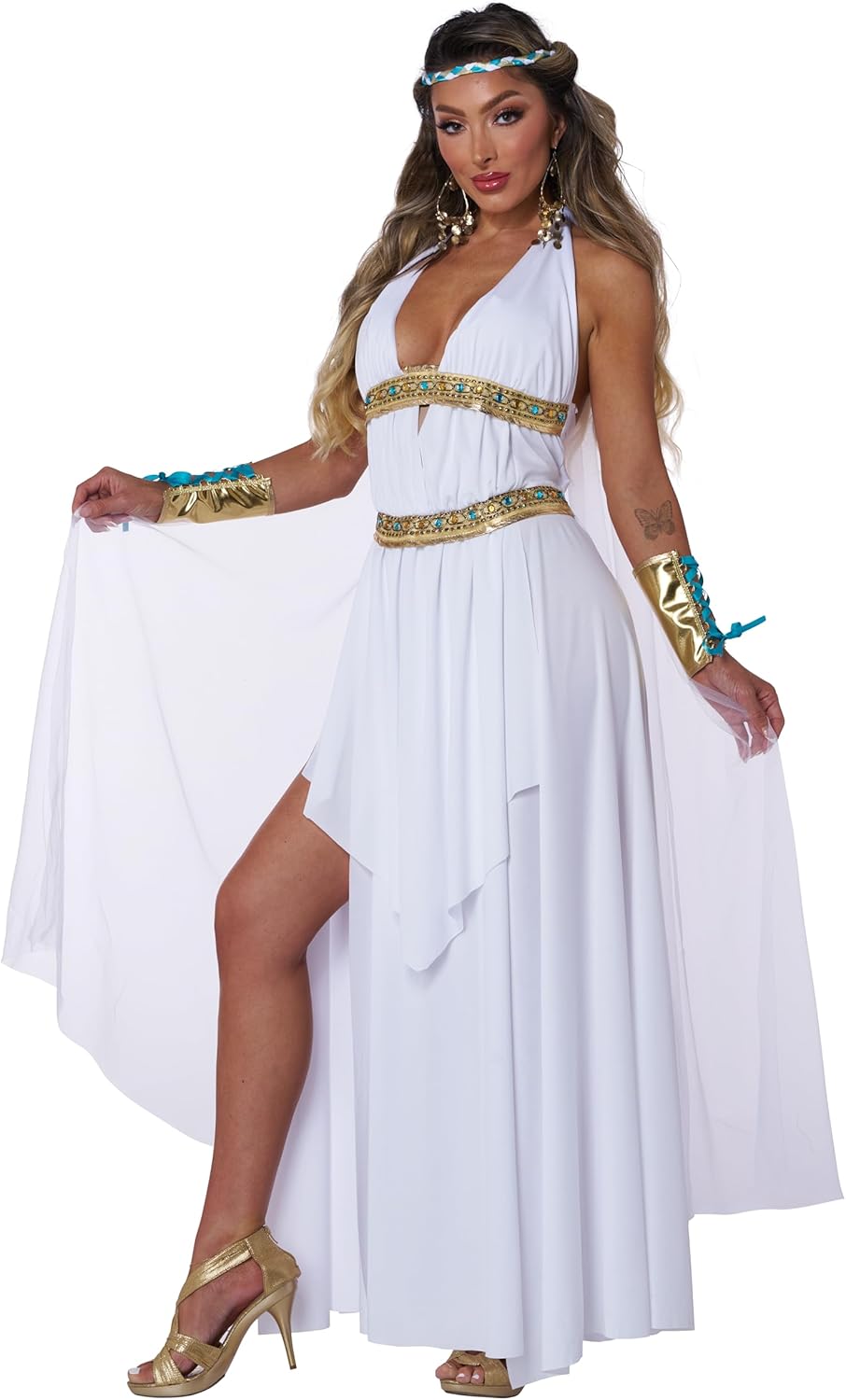Glorious Goddess Costume - Women's Halter Dress with Cape and Arm Band
