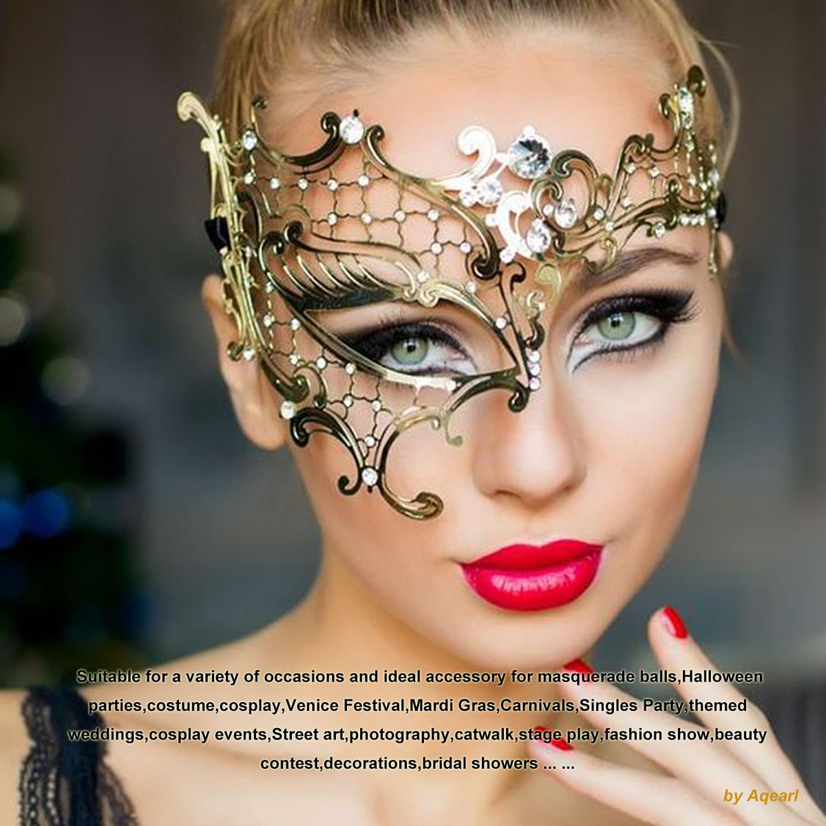 Rhinestone Metal Masquerade Mask for Women - Venetian Party Mask - Elegant Prom Ball Costume Accessory
