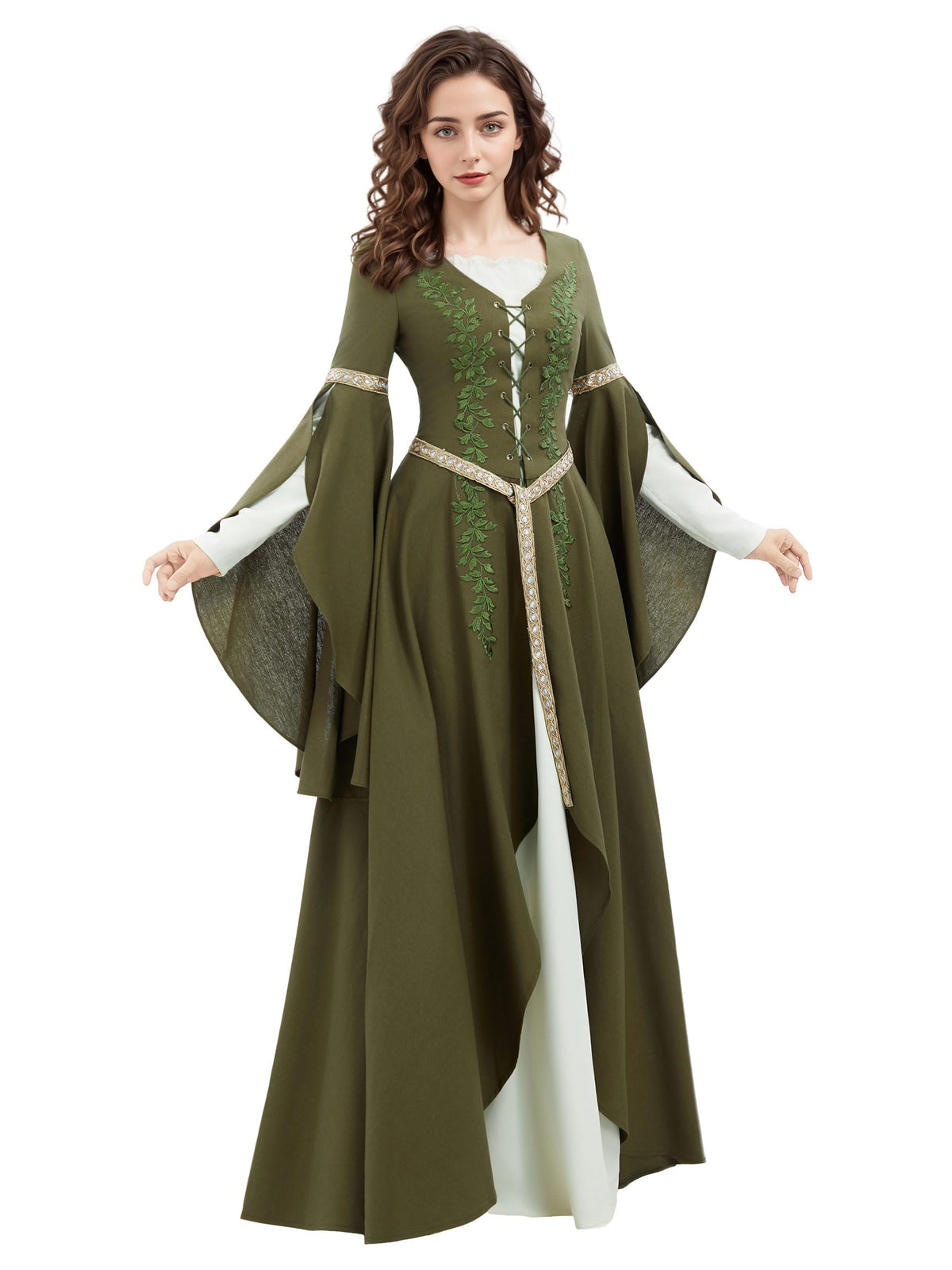 Medieval Queen Costume - Women's Renaissance Dress with Wide Sleeves and Belt