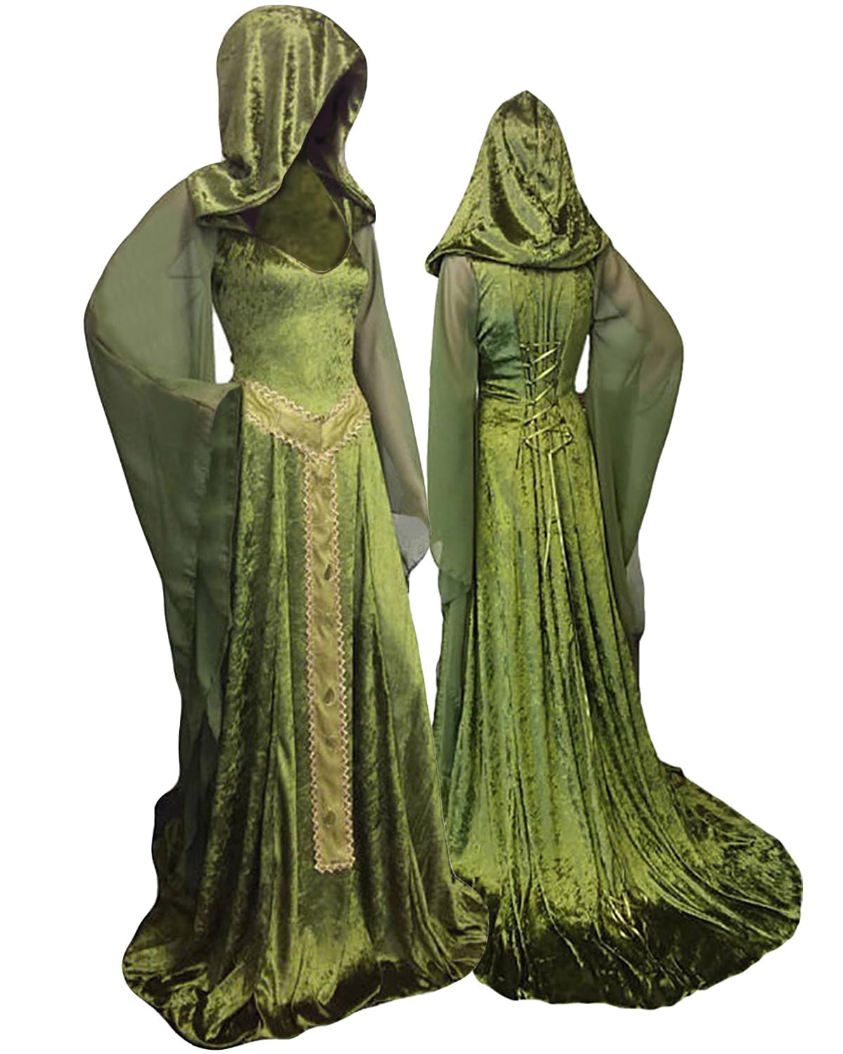 Women's Medieval Hooded Cloak - Vintage Lace-up Long Dress Costume