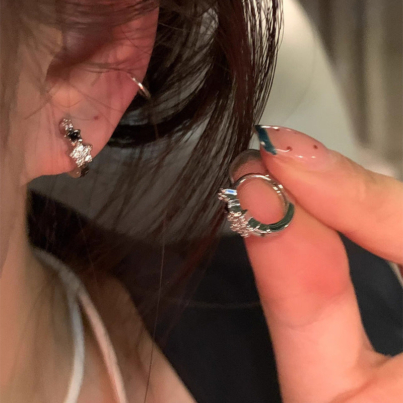 Sparkling Star Charm Hoop Earrings For Women, Dainty CZ Star Mini Huggie Earrings, Cute Trendy Silver Plated Ear Cartilage Jewelry