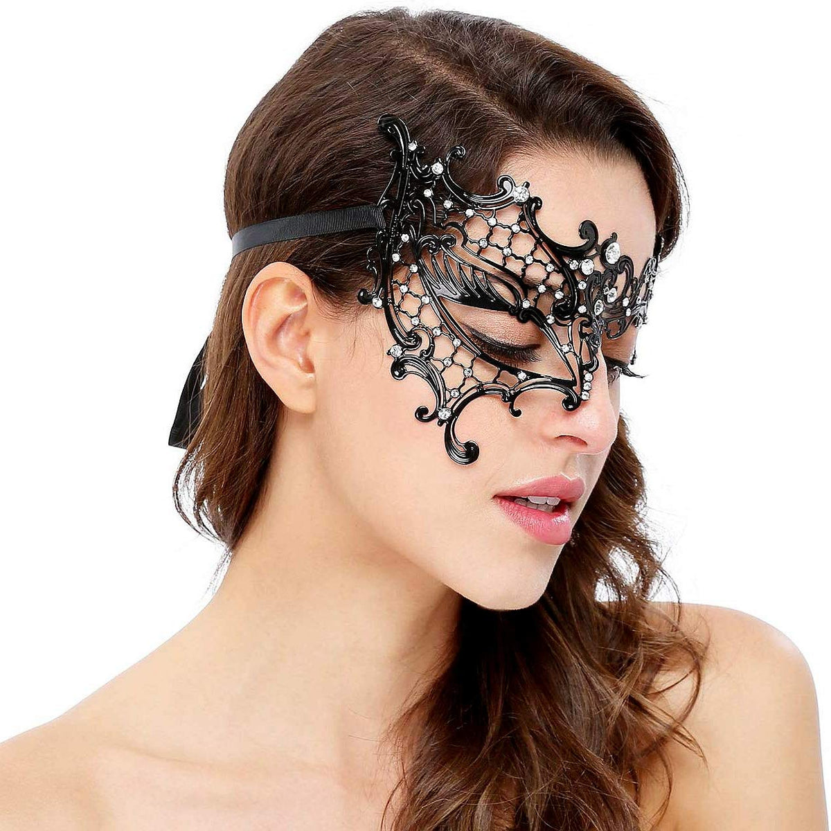 Rhinestone Metal Masquerade Mask for Women - Venetian Party Mask - Elegant Prom Ball Costume Accessory