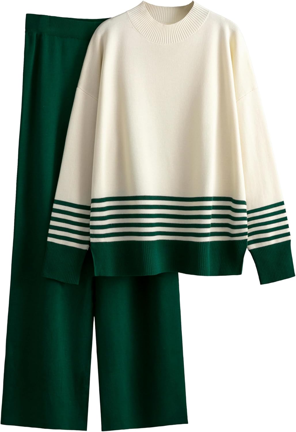 Tanming Women's Lounge Sets 2 Piece Outfits Knitted Pullover Sweater Tops Wide Leg Pants Tracksuit